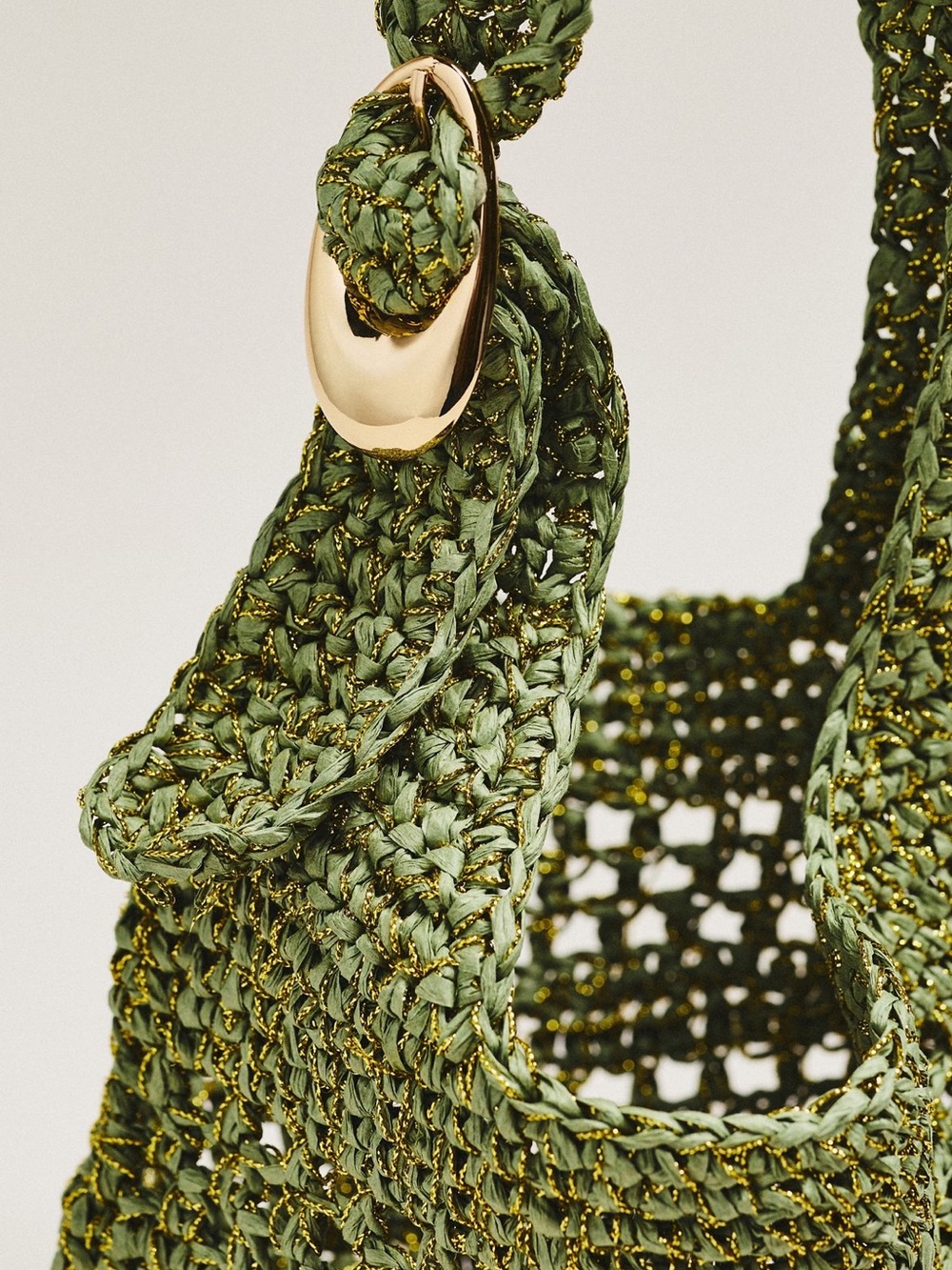 Anthropologie Nikki Raffia Buckle Bag Woven Olive Green Crochet Shoulder Bag - Picture 3 of 10